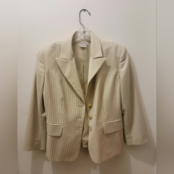 Michael Kors Oversized Ivory pinstripe light weight wool suit Blazer Jacket 10 - Picture 2 of 8